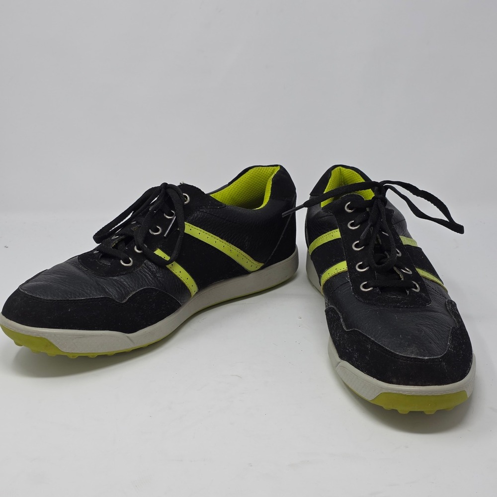 FootJoy Contour Casual Golf Shoes Black Lime Green Spikeless Leather Mens 9.5